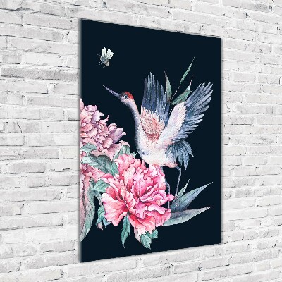 Quadro in vetro verticale Gru e peonie