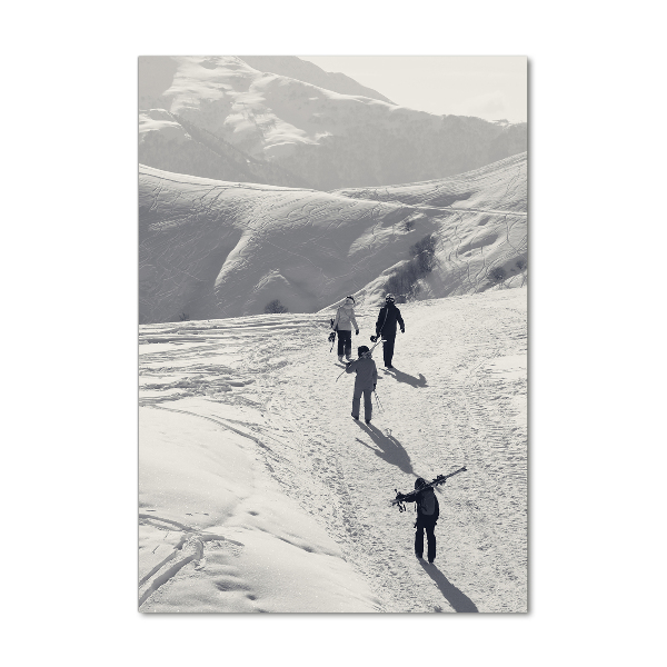 Quadro stampa su vetro verticale Sciatori