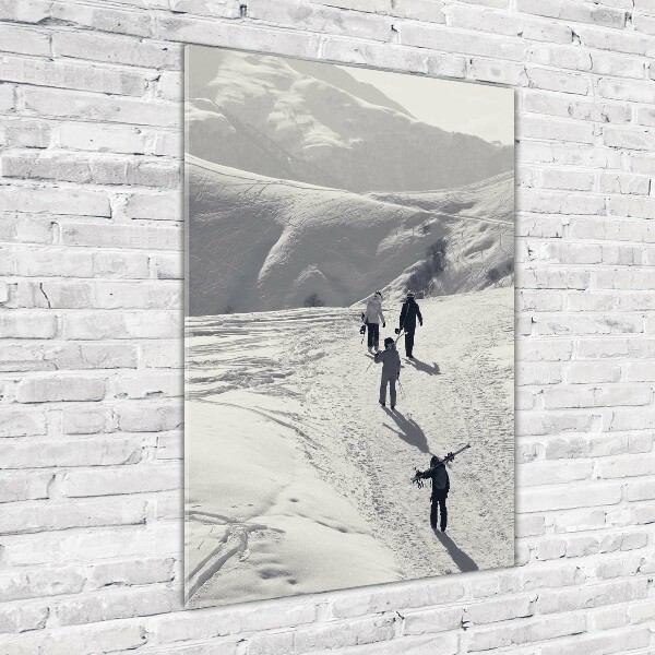 Quadro stampa su vetro verticale Sciatori