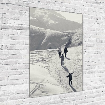 Quadro stampa su vetro verticale Sciatori
