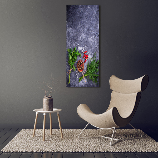 Quadro stampa su vetro verticale Erbe aromatiche e spezie