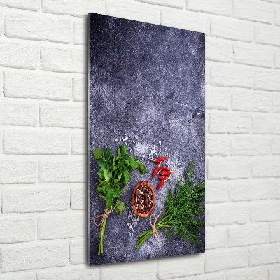 Quadro stampa su vetro verticale Erbe aromatiche e spezie