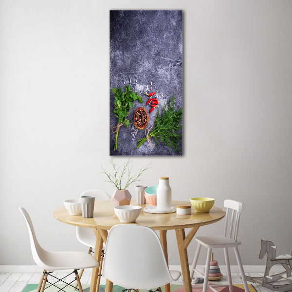 Quadro stampa su vetro verticale Erbe aromatiche e spezie