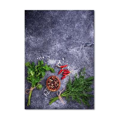 Quadro stampa su vetro verticale Erbe aromatiche e spezie