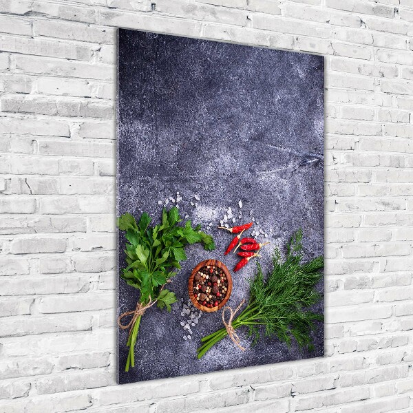 Quadro stampa su vetro verticale Erbe aromatiche e spezie