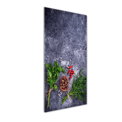 Quadro stampa su vetro verticale Erbe aromatiche e spezie