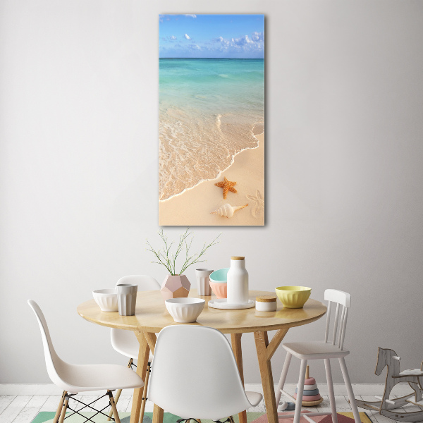 Quadro di vetro verticale Stelle marine sulla spiaggia