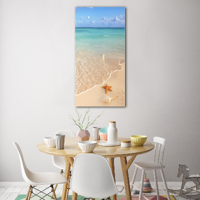 Quadro di vetro verticale Stelle marine sulla spiaggia