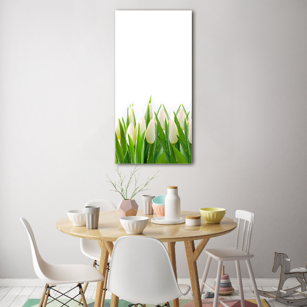 Quadro vetro verticale Tulipani bianchi