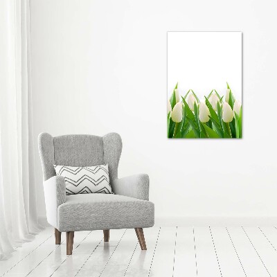 Quadro vetro verticale Tulipani bianchi