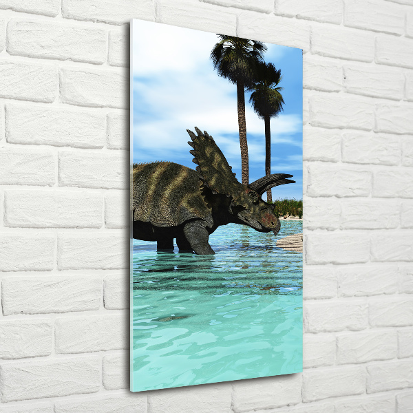 Quadro in vetro verticale Dinosauri sulla spiaggia