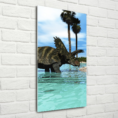 Quadro in vetro verticale Dinosauri sulla spiaggia