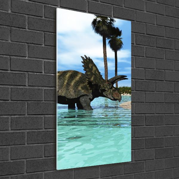 Quadro in vetro verticale Dinosauri sulla spiaggia