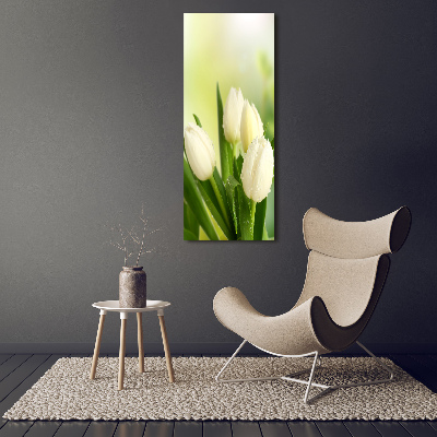 Quadro vetro verticale Tulipani bianchi