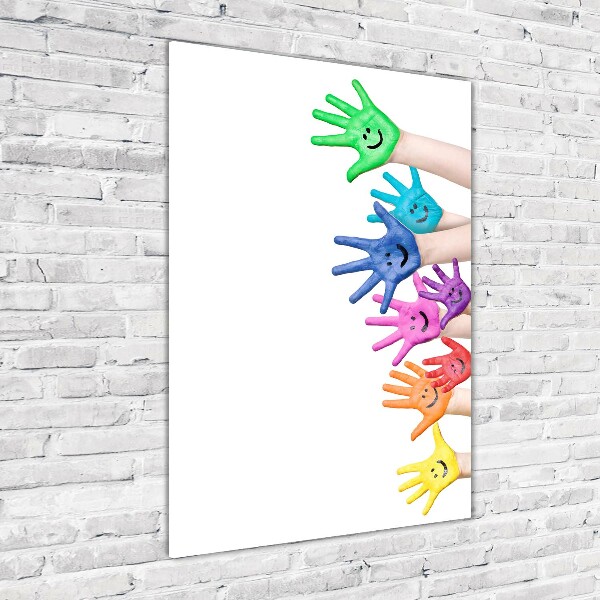 Quadro stampa su vetro verticale Mani dipinte