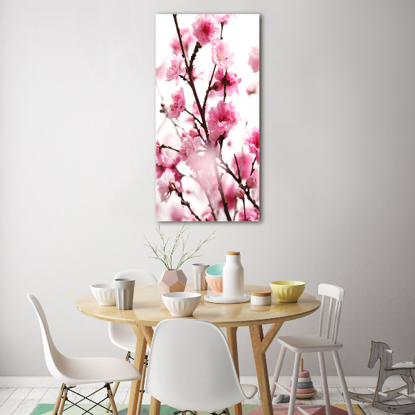 Quadro di vetro verticale Fiori di pruno