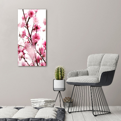 Quadro di vetro verticale Fiori di pruno