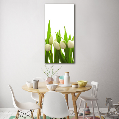 Quadro vetro verticale Tulipani bianchi