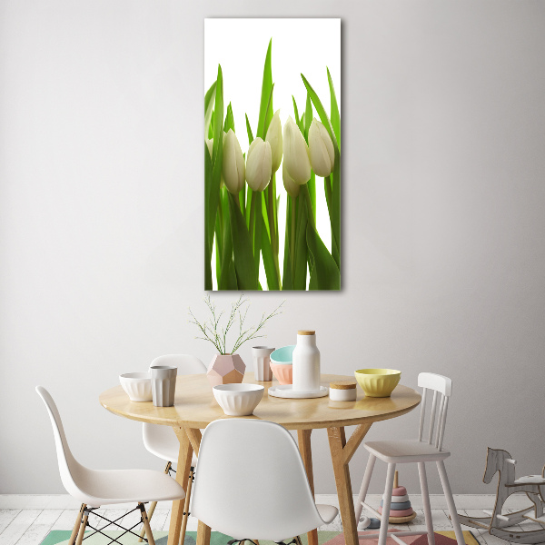 Quadro in vetro verticale Tulipani bianchi