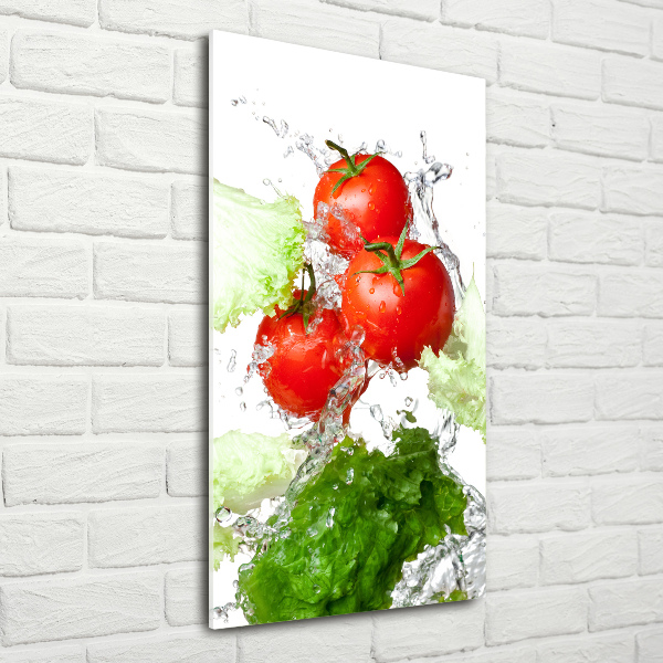 Quadro in vetro verticale Pomodori e lattuga