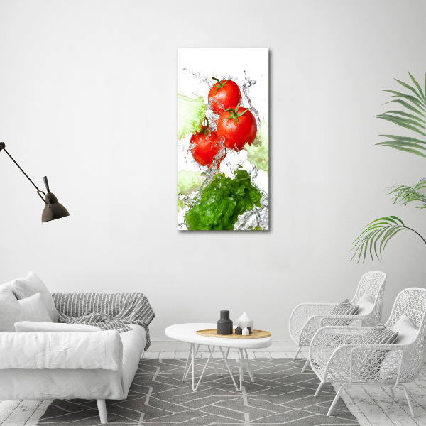 Quadro in vetro verticale Pomodori e lattuga