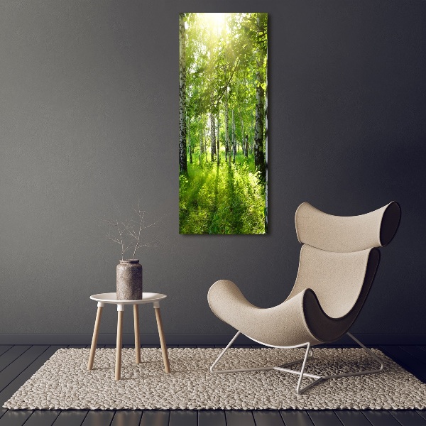 Quadro in vetro verticale Foresta di betulle