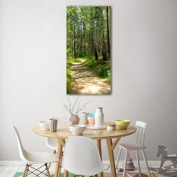 Quadro in vetro verticale Foresta di betulle
