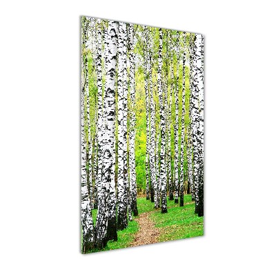 Quadro di vetro verticale Foresta di betulle