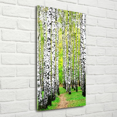 Quadro di vetro verticale Foresta di betulle