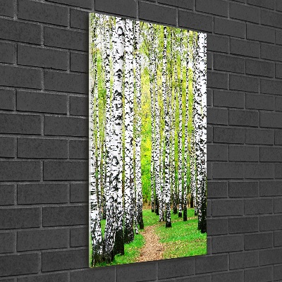 Quadro di vetro verticale Foresta di betulle