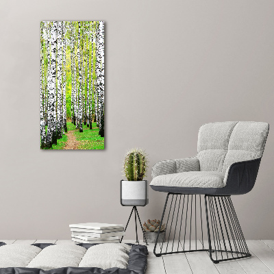 Quadro di vetro verticale Foresta di betulle