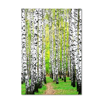 Quadro di vetro verticale Foresta di betulle