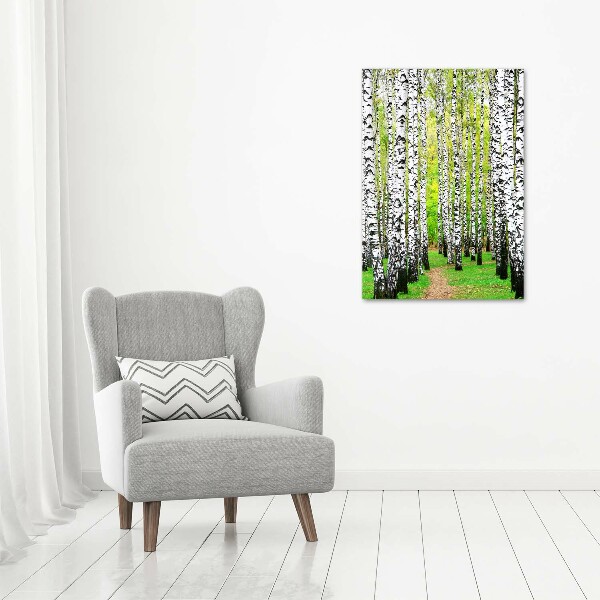 Quadro di vetro verticale Foresta di betulle
