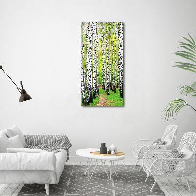 Quadro di vetro verticale Foresta di betulle