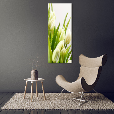Quadro di vetro verticale Tulipani bianchi