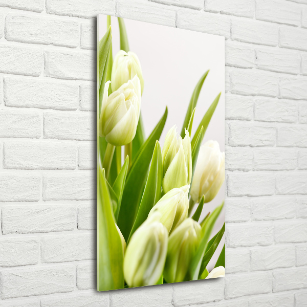 Quadro di vetro verticale Tulipani bianchi