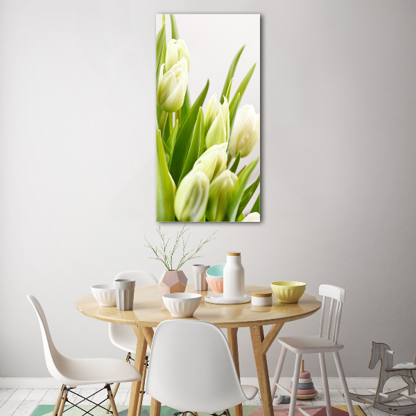 Quadro di vetro verticale Tulipani bianchi