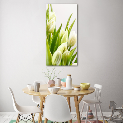 Quadro di vetro verticale Tulipani bianchi