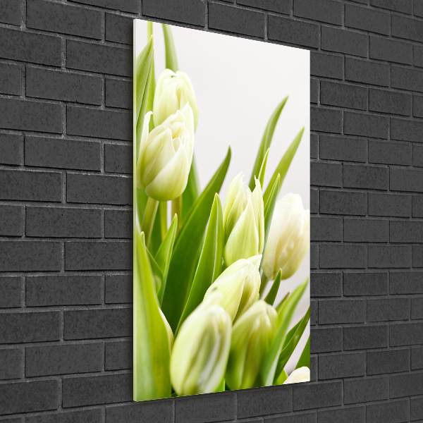 Quadro di vetro verticale Tulipani bianchi