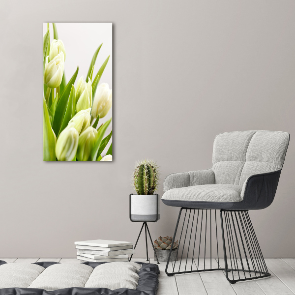 Quadro di vetro verticale Tulipani bianchi