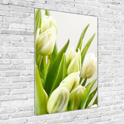 Quadro di vetro verticale Tulipani bianchi