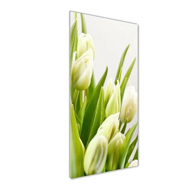 Quadro di vetro verticale Tulipani bianchi