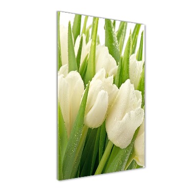 Quadro di vetro verticale Tulipani bianchi
