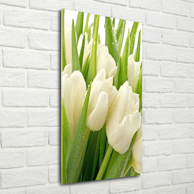 Quadro di vetro verticale Tulipani bianchi