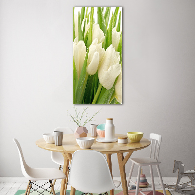Quadro di vetro verticale Tulipani bianchi