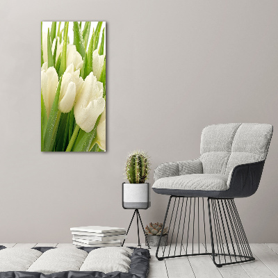 Quadro di vetro verticale Tulipani bianchi