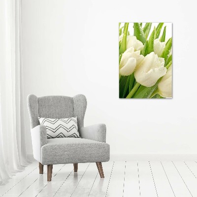 Quadro di vetro verticale Tulipani bianchi