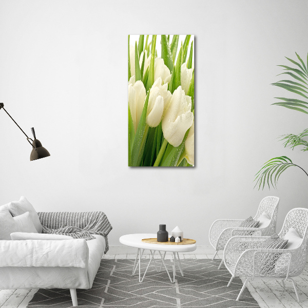 Quadro di vetro verticale Tulipani bianchi
