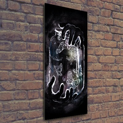 Quadro di vetro verticale Farfalle in un barattolo