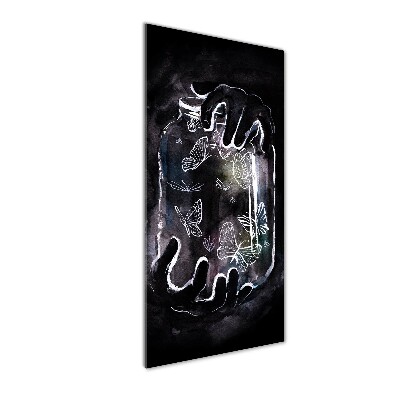 Quadro di vetro verticale Farfalle in un barattolo